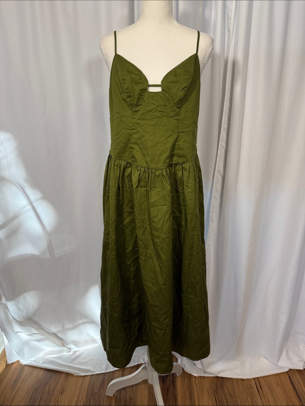 wild fable Olive Green Spaghetti Strap Midi Dress